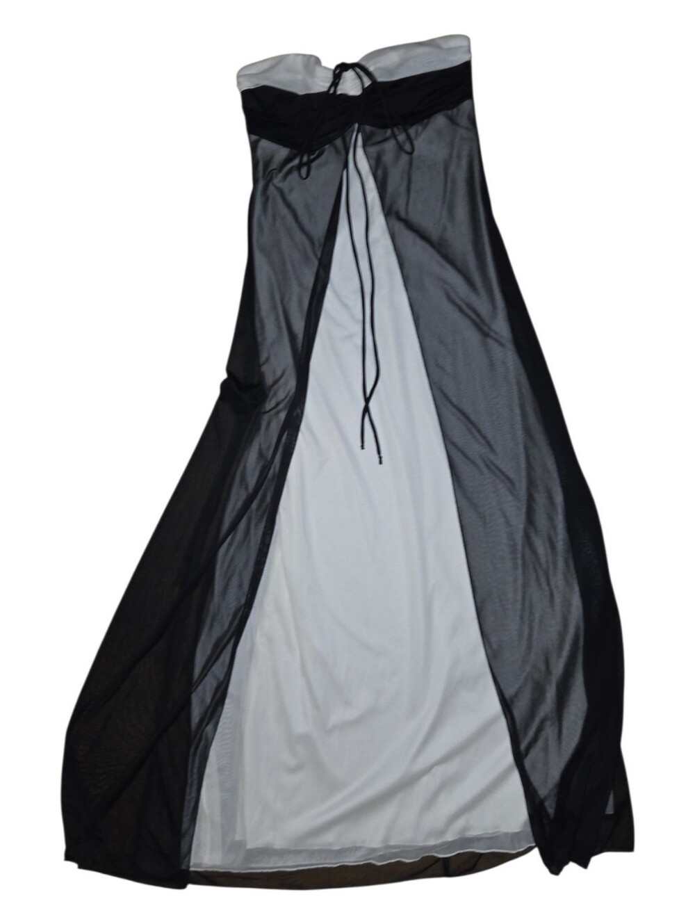 Y2K Strapless Black Mesh Overlay Maxi Dress with White Slip Size 11